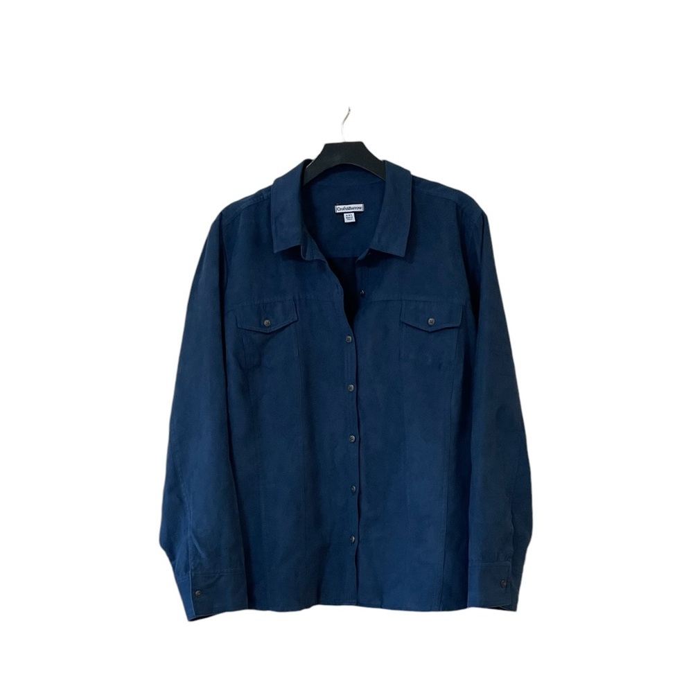 Croft & Barrow Women’s Navy Faux Suede‎ Button Down Shirt XXL